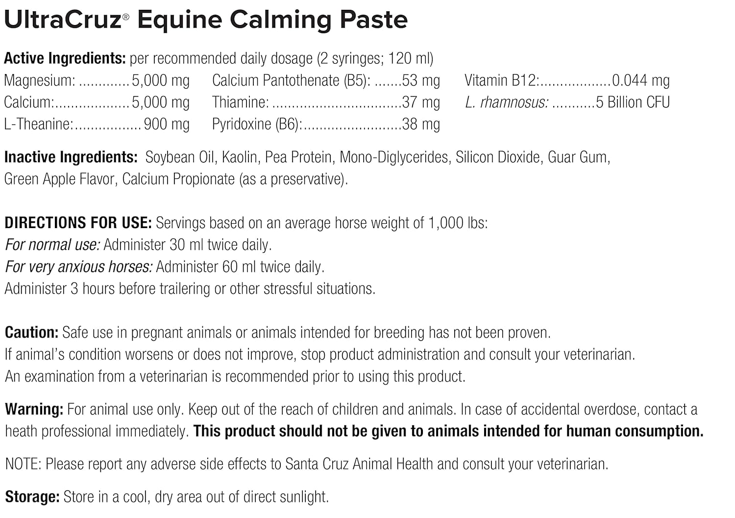 Equine Calming Paste Supplement for Horses - 6 Pack, 60 ml Each - UltraCruz-sc-516023