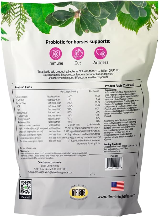 Equine Digestive Support Probiotic - Micro Encapsulated Horse Probiotics for Healthy Gut - Natural Source of Bacteria and Enzymes - 1.25 lb Bag