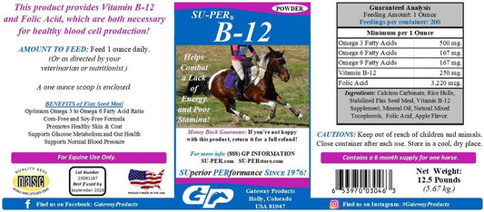 Equine Energy Supplement with B-12 & Folic Acid - 6 Month Supply - 12.5 lb Powder