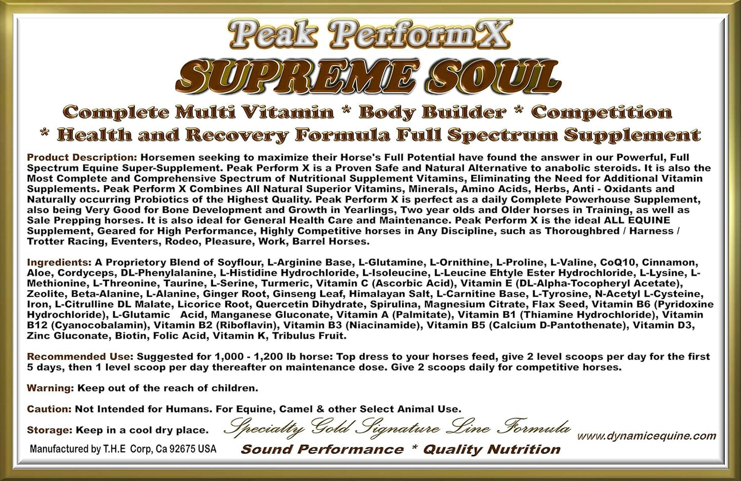 Equine Gold Signature Line Peak PerformX Supreme Soul Multi Vitamin 1420g with Tribulus - Body Builder, Competition, Recovery, Nitric Oxide, Health Formula