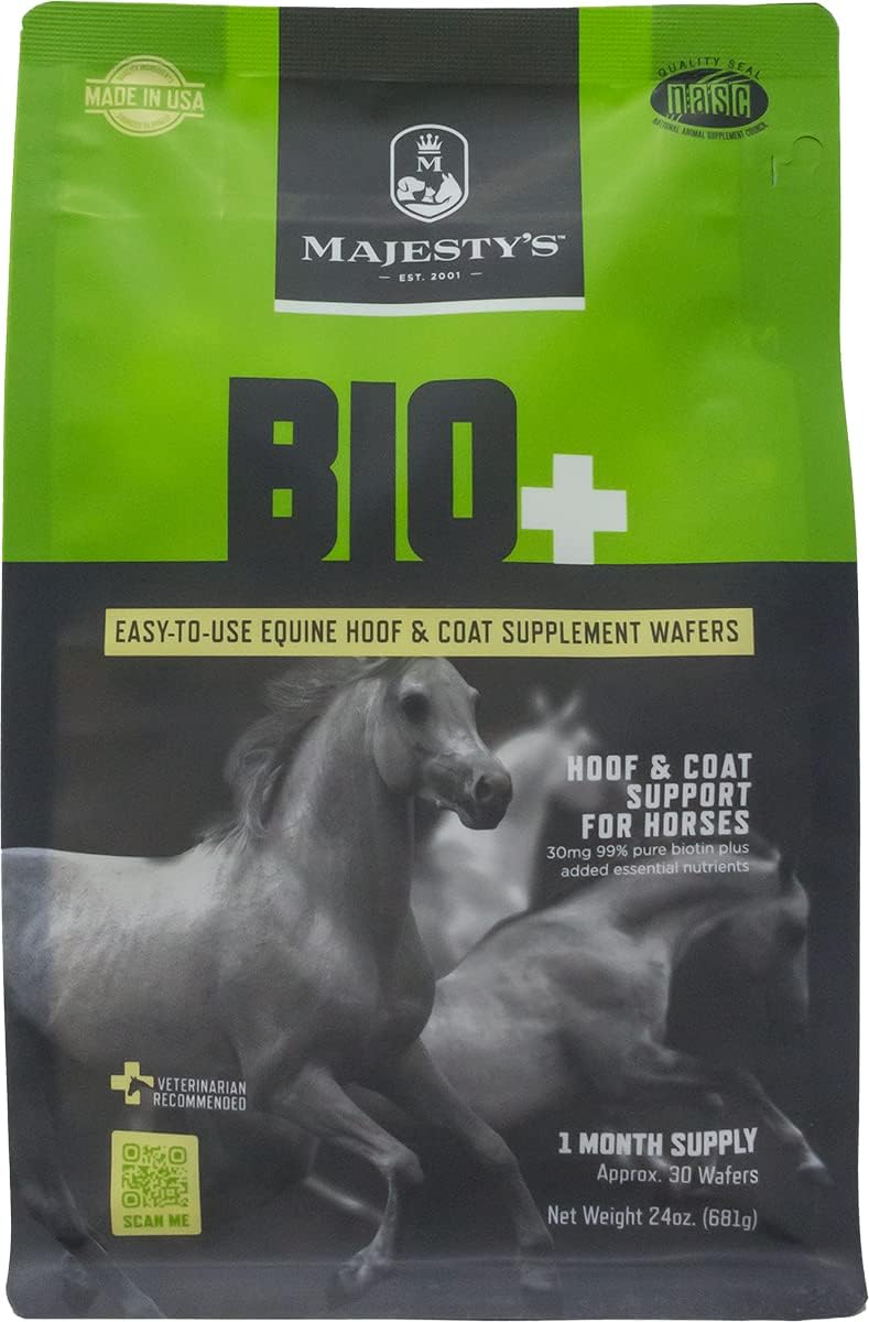 Equine Hoof and Coat Support Supplement - Majesty's BIO+ Biotin Wafers with Copper, Zinc, Lysine, Methionine - 60 count
