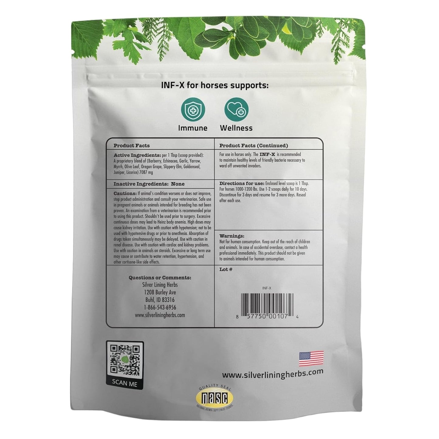 Equine INF-X Herbal Supplement for Horse Stress Relief & Immune System Support - 1 lb