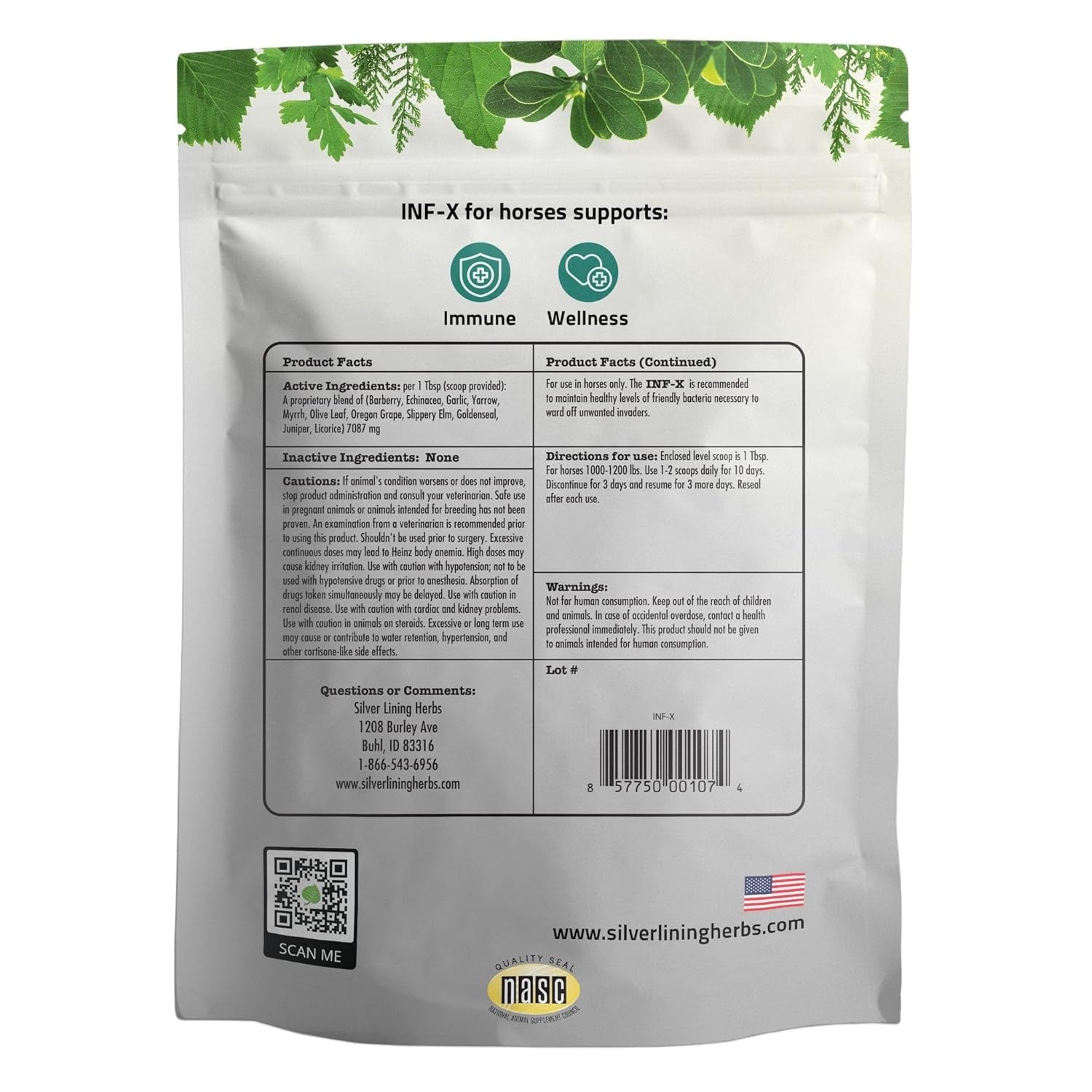 Equine INF-X Herbal Supplement for Horse Stress Relief & Immune System Support - 1 lb