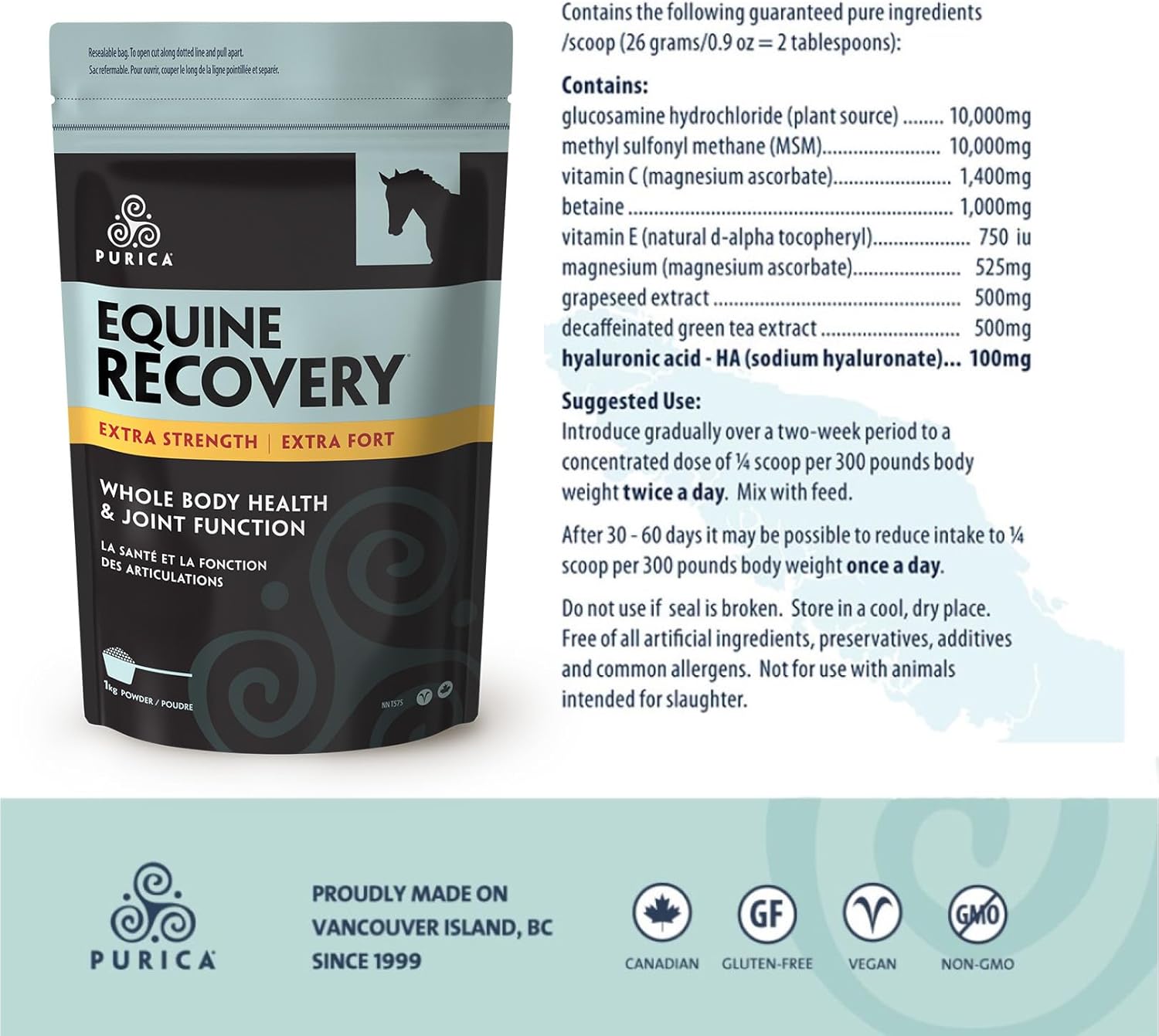 Equine Joint Support Supplement with Hyaluronic Acid, Glucosamine, MSM Powder, Betaine, Magnesium, Vitamin C & E - Green Tea and Grape Seed Extract for Horses