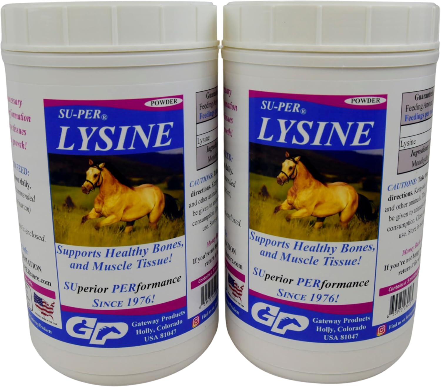 Equine Lysine Supplement for Healthy Bones & Muscle Tissues - Essential Amino Acid for Horses - 2.5lb, Pack of 2