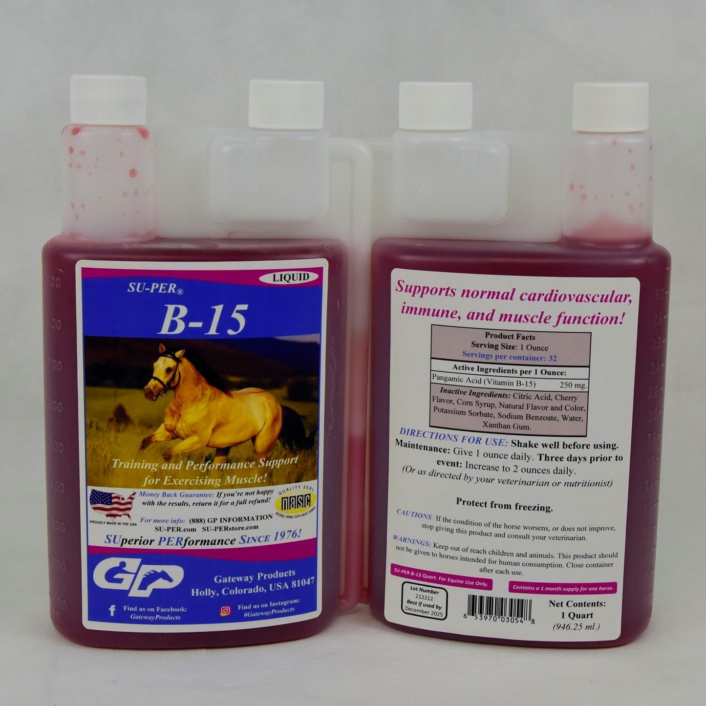 Equine Performance Support: SU-PER B-15 Vitamin Liquid Supplement for Horses - Cardiovascular & Immune Function - 1 Quart, (2 Pack)