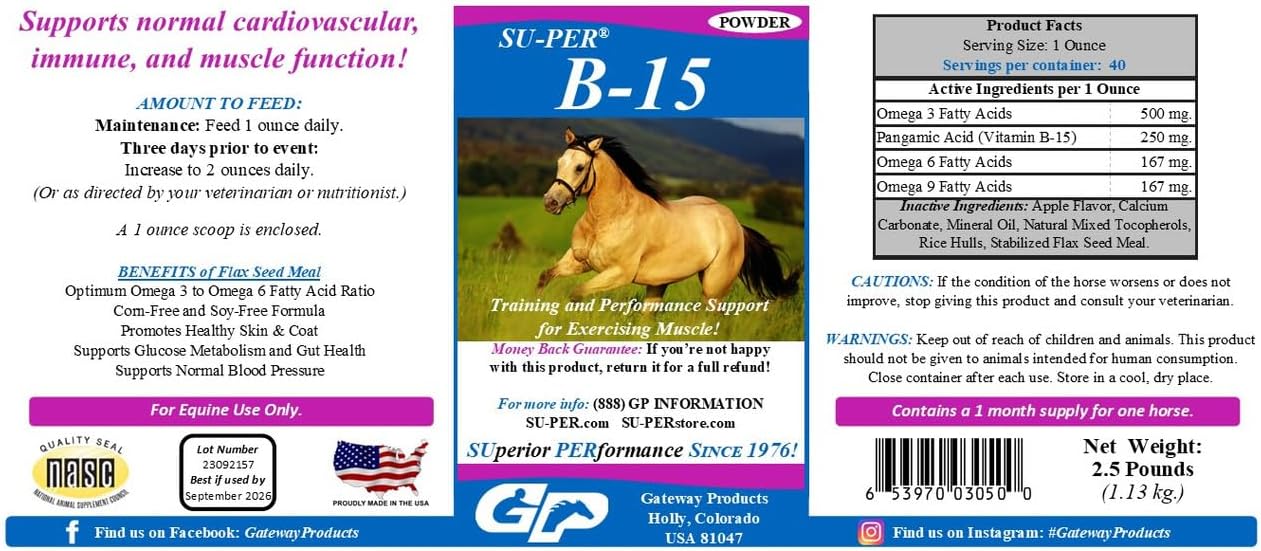 Equine Performance Support: SU-PER B-15 Vitamin Supplement Powder for Horses - 2.5 Pounds (2 Pack)