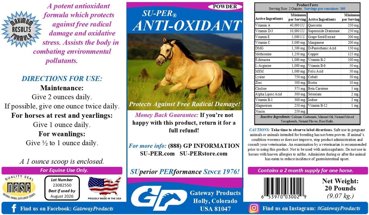 Equine Selenium Vitamin & Antioxidant Support Supplement - 4lbs (2 Pack) for Horses - SU-PER Anti-Oxidant Formula