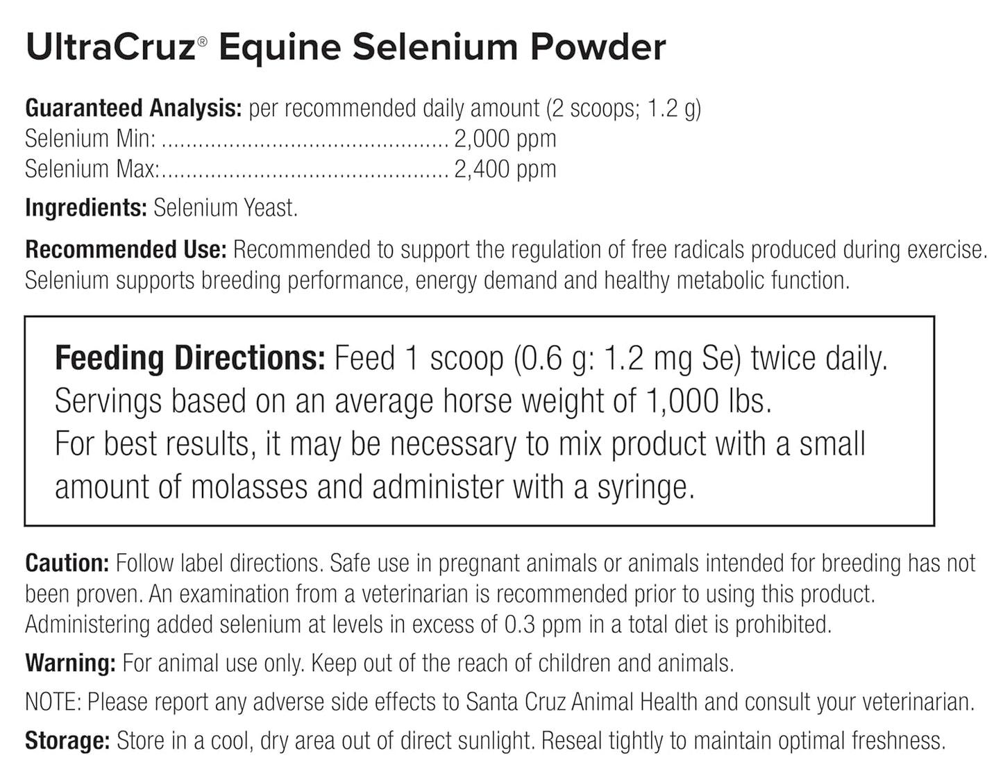 Equine Selenium Yeast Powder Supplement for Horses - 1 lb (226 Day Supply)