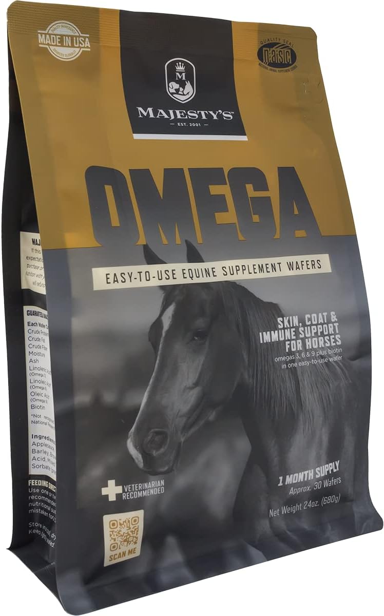 Equine Skin, Coat, and Immune Support Supplement - Majesty's Omega Wafers - Omega 3, 6, 9, Biotin - 30 Count