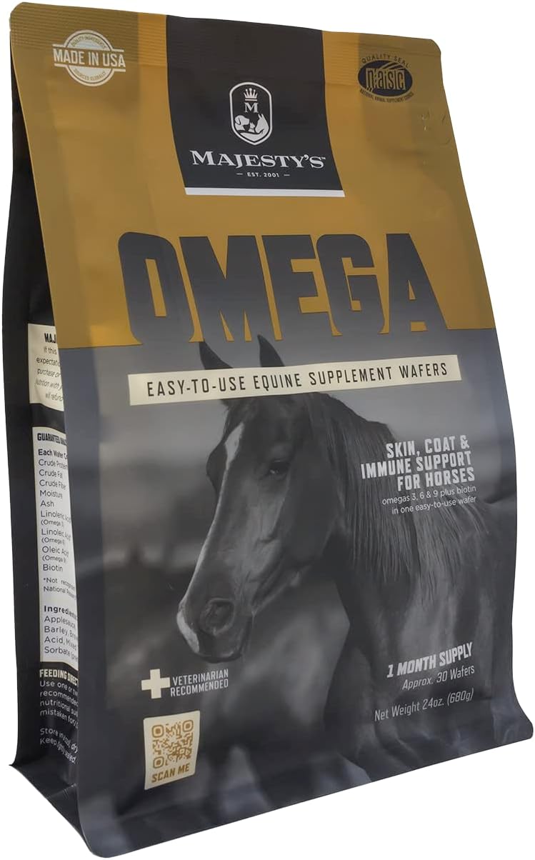 Equine Skin, Coat, and Immune Support Supplement - Majesty's Omega Wafers - Omega 3, 6, 9, and Biotin - 60 Count (2 Month Supply)