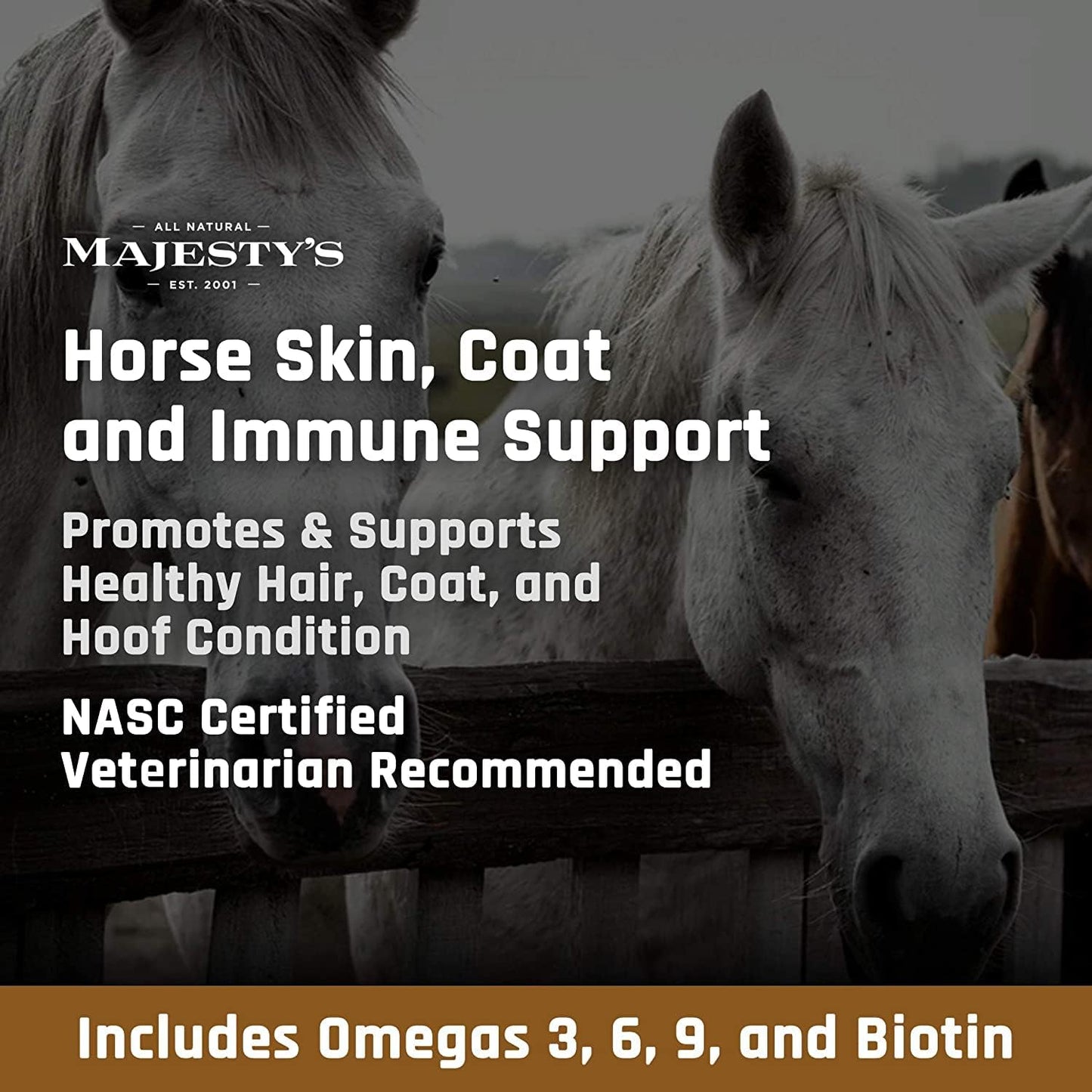Equine Skin, Coat, and Immune Support Supplement - Majesty's Omega Wafers - Omega 3, 6, 9, Biotin - 30 Count