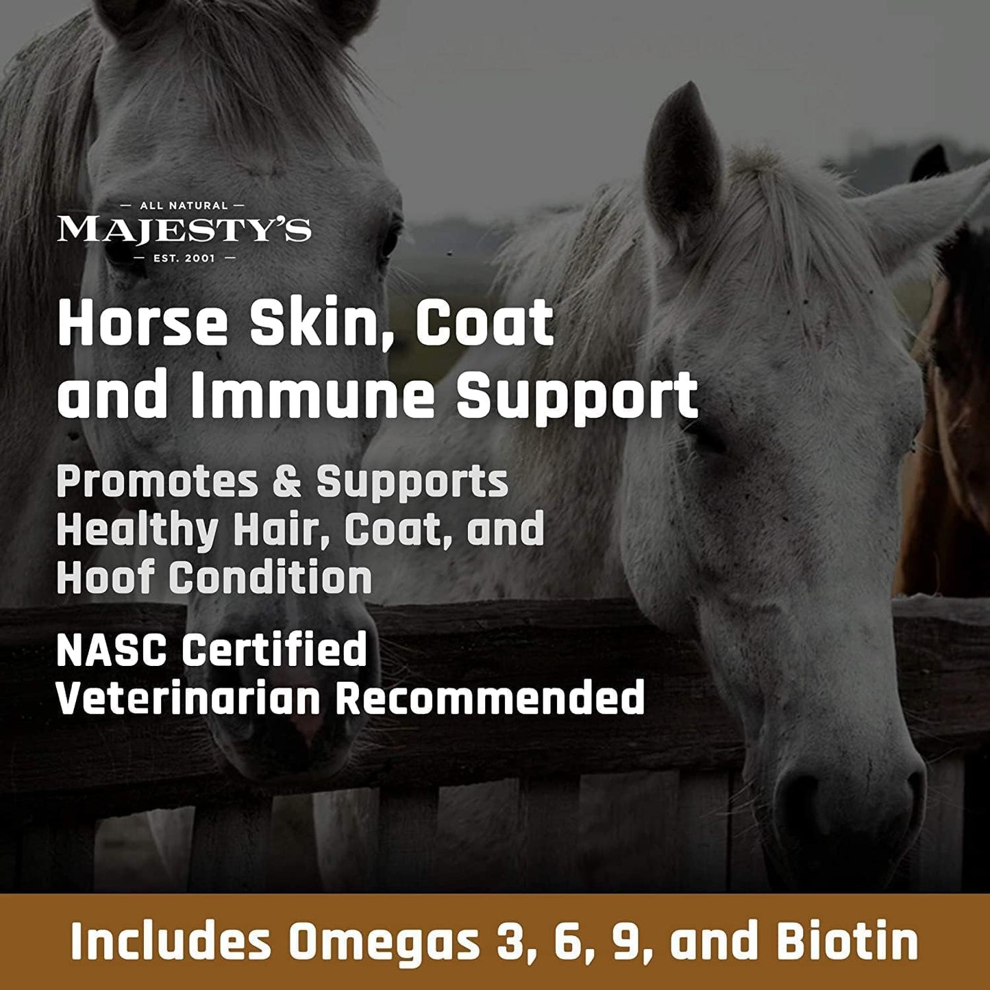 Equine Skin, Coat, and Immune Support Supplement - Majesty's Omega Wafers - Omega 3, 6, 9, and Biotin - 60 Count (2 Month Supply)