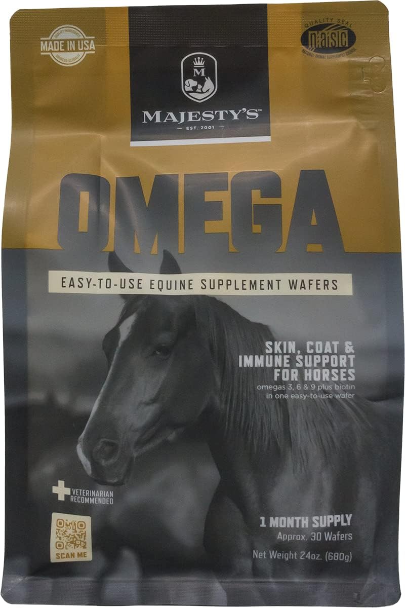 Equine Skin, Coat, and Immune Support Supplement - Majesty's Omega Wafers - Omega 3, 6, 9, Biotin - 30 Count
