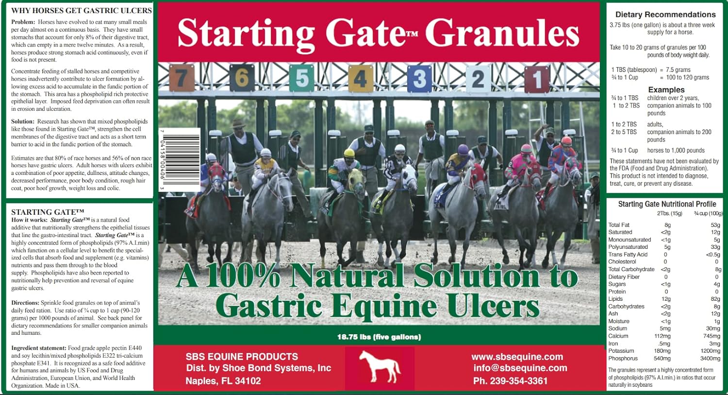 Equine Starting Gate Granules: Calming Horse Supplement for Gastric Ulcers (5-Gallon Pail, 15-Week Supply)