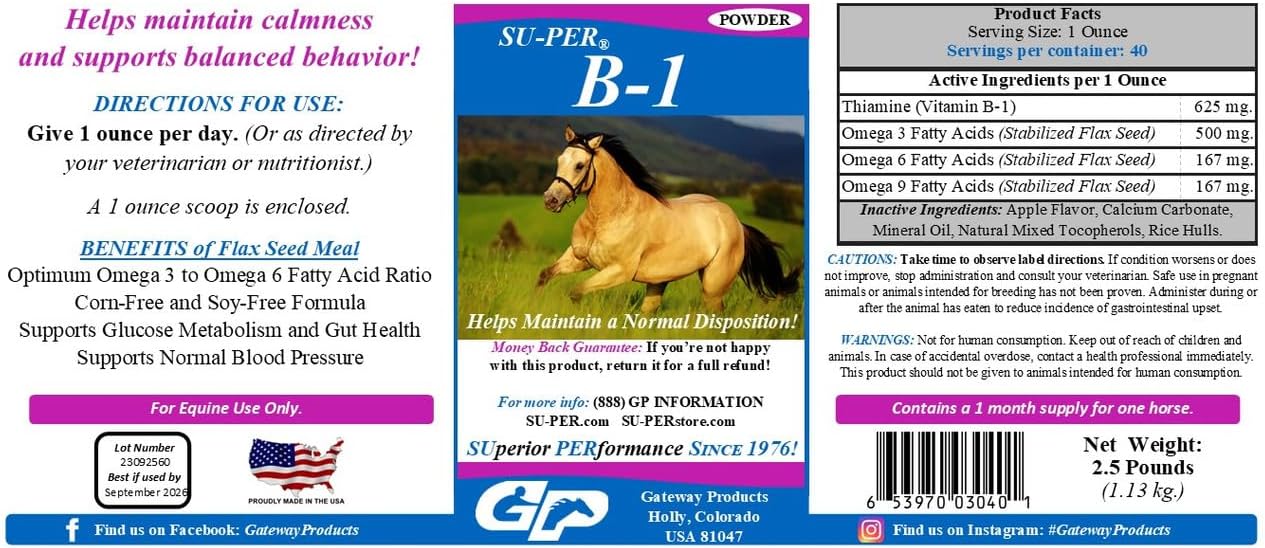 Equine Vitamin B-1 Calming Supplement for Horses - Appetite Booster Powder - 5 Pounds - Pack of 2