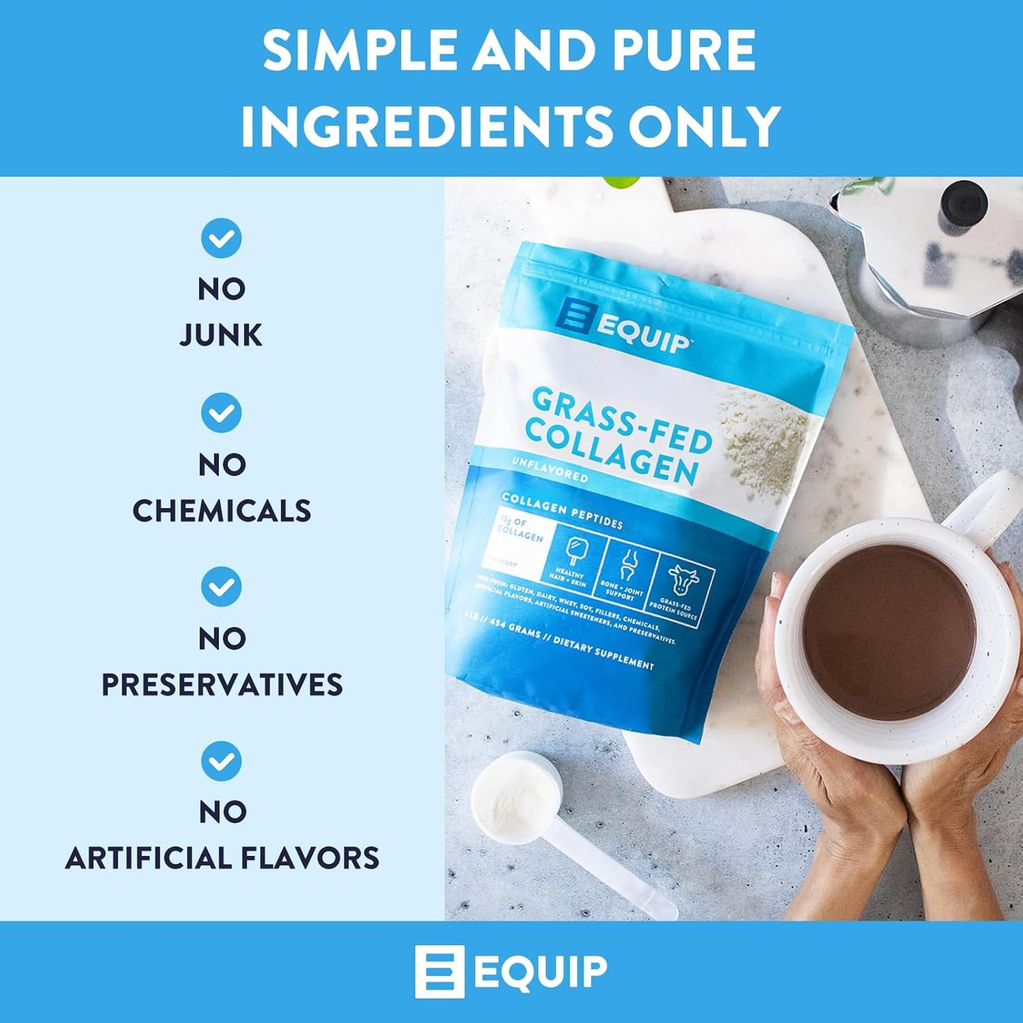 Equip Foods Prime Protein and Collagen Powder Bundle - Unflavored, Keto-Friendly, Grass-Fed Beef Protein Powder - 20g Protein, 0g Sugar, Gluten-Free, Dairy-Free, Non-GMO - 30 Servings