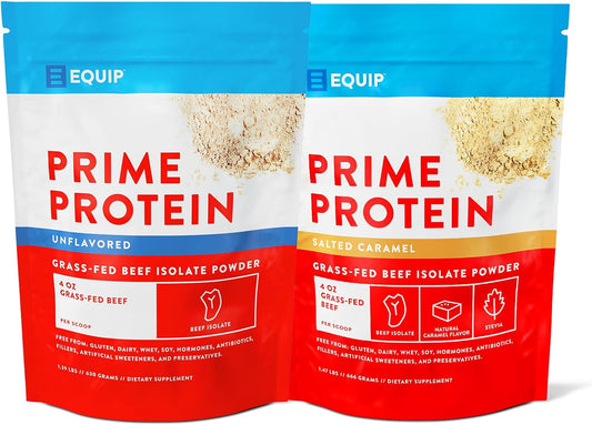 Equip Foods Prime Protein Powder Bundle - Unflavored and Salted Caramel Options for Muscle Recovery and Nutrition Boost