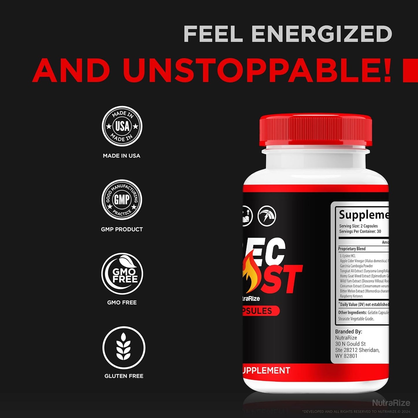 ErecBoost Original Capsules 3 Pack - Boost Energy and Overall Health with NutraRize ErecBoost Pills (180 Capsules)