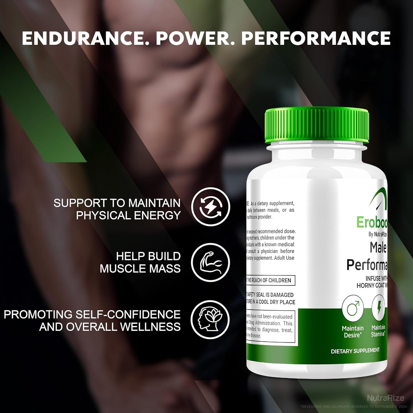 Eroboost Male Supplement 2 Pack - Daily Nutrition for Peak Performance, Official Formula Reviews - NutraRize (120 Capsules)