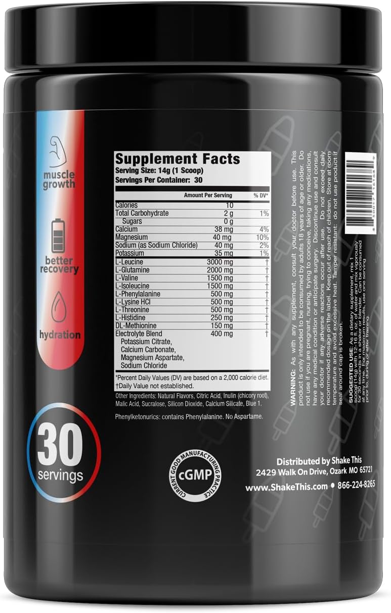 ES FIT Amino Powder - Electrolyte-Enhanced Pre and Post Workout Supplement - 2:1:1 BCAA Ratio, Amino Acids, Delicious Flavor, Certified Quality - Bomb Pop Flavor, 30 Servings