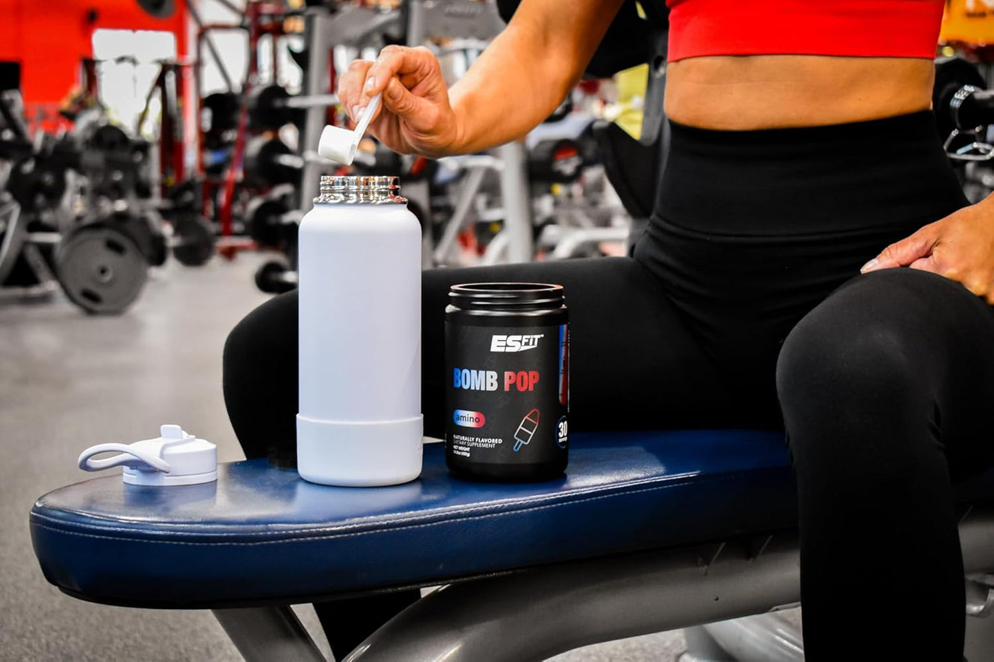ES FIT Amino Powder - Electrolyte-Enhanced Pre and Post Workout Supplement - 2:1:1 BCAA Ratio, Amino Acids, Delicious Flavor, Certified Quality - Bomb Pop Flavor, 30 Servings