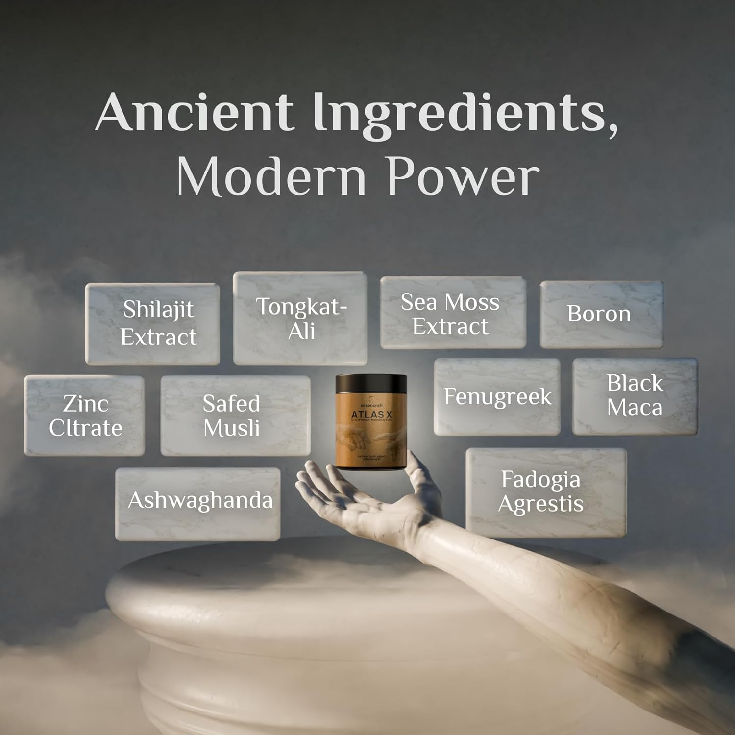 Essencraft ATLAS X 10-in-1 Men's Energy and Strength Supplement with Shilajit & Ashwagandha - 2 Month Supply