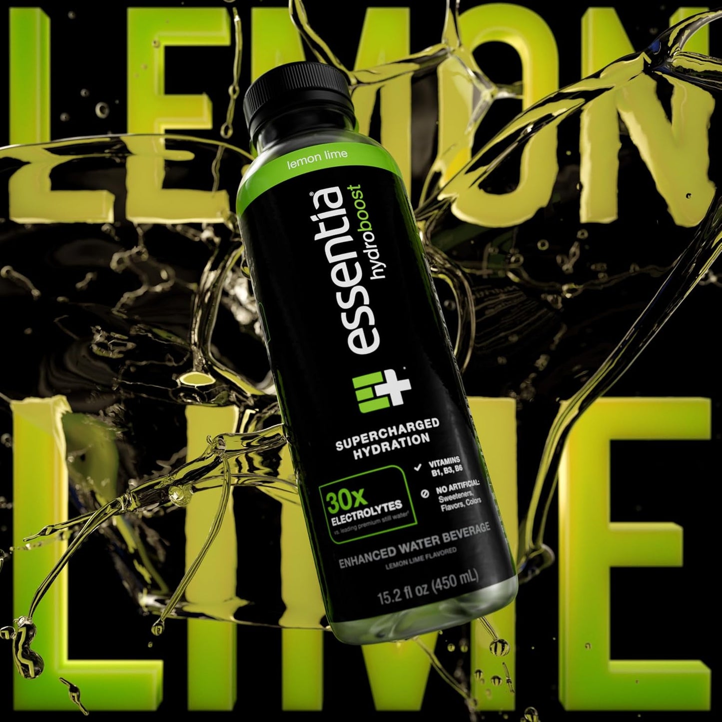 Essentia Hydroboost Enhanced Bottled Water, Lemon Lime Flavor, 15.2 fl. oz., 12 Pack - Supercharged Hydration with B-Complex Vitamins