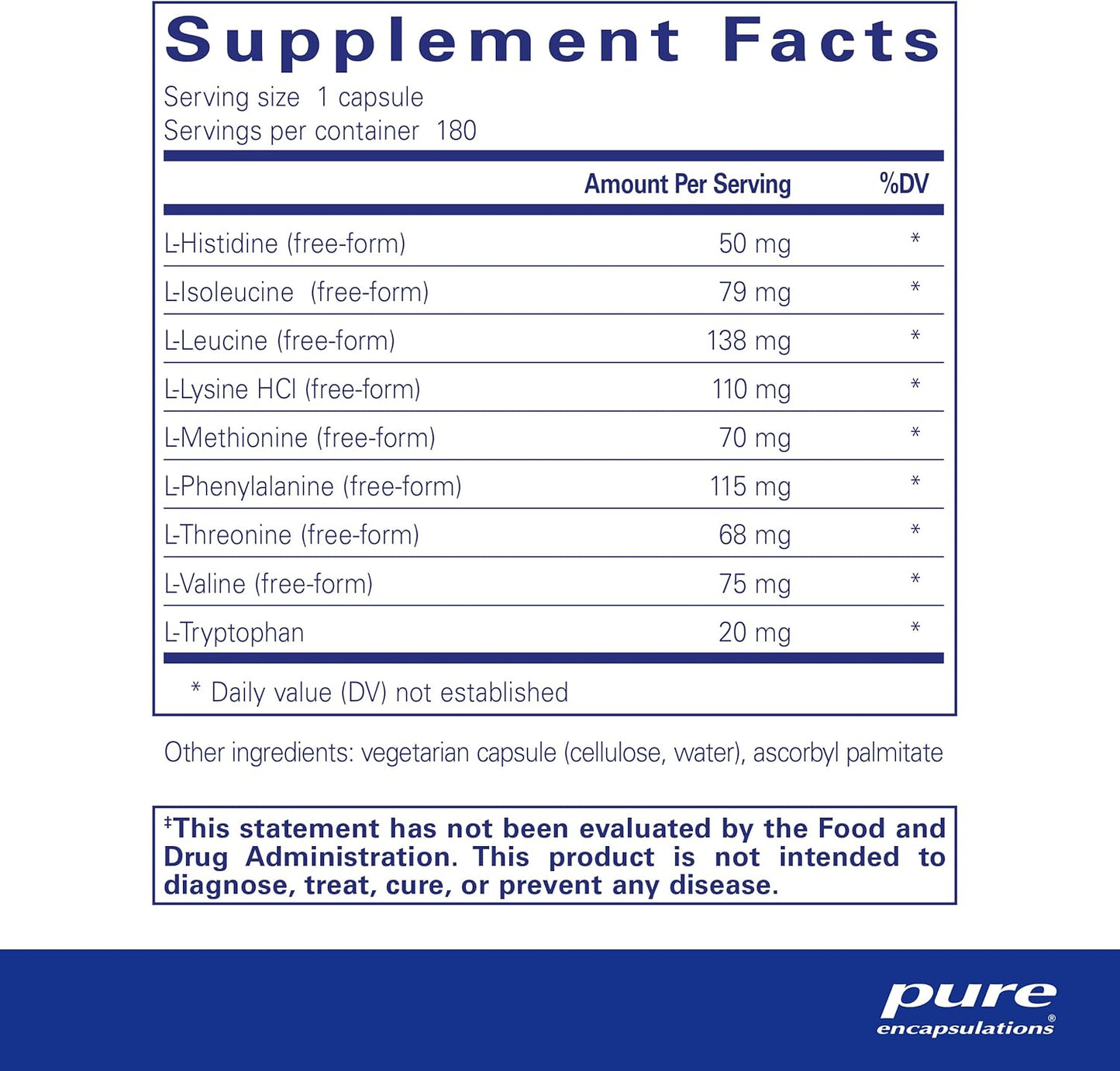Essential Amino Acids Capsules for Muscle Recovery & Health Support - Includes Leucine, Threonine, Tryptophan - 180 Count
