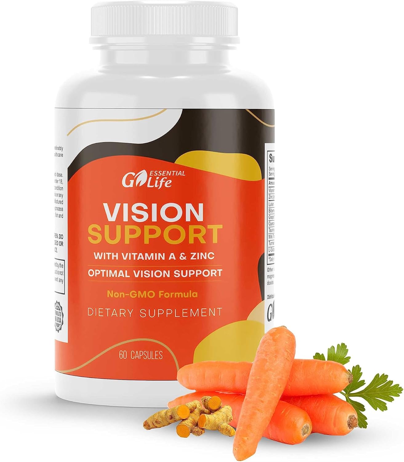 Essential Eye Care Supplement with Zinc, Vitamin A, Bilberry, Turmeric, Grape Seed Extract, and Lutein 20mg - Supports Vision and Eye Health - 60 Capsules