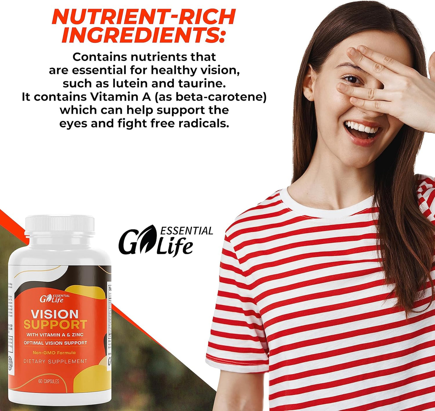 Essential Eye Care Supplement with Zinc, Vitamin A, Bilberry, Turmeric, Grape Seed Extract, and Lutein 20mg - Supports Vision and Eye Health - 60 Capsules