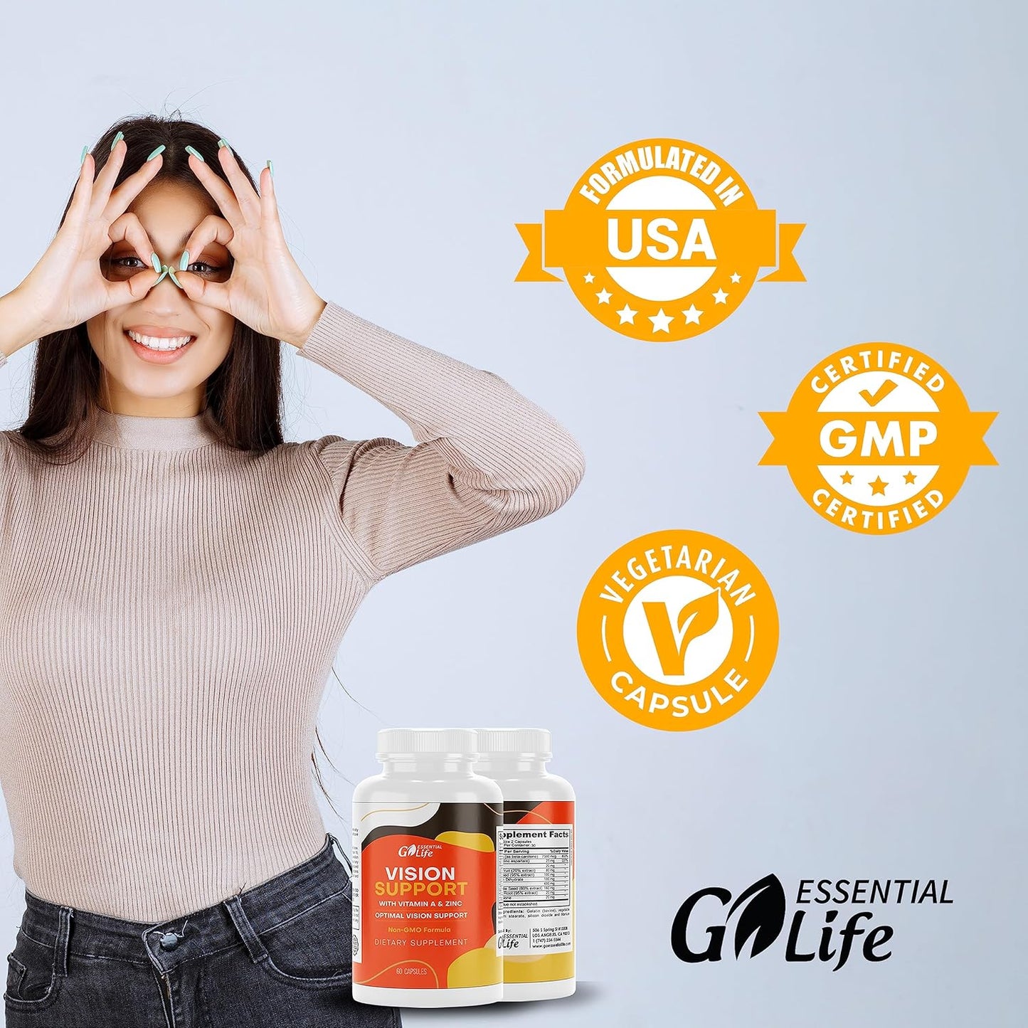 Essential Eye Care Supplement with Zinc, Vitamin A, Bilberry, Turmeric, Grape Seed Extract, and Lutein 20mg - Supports Vision and Eye Health - 60 Capsules
