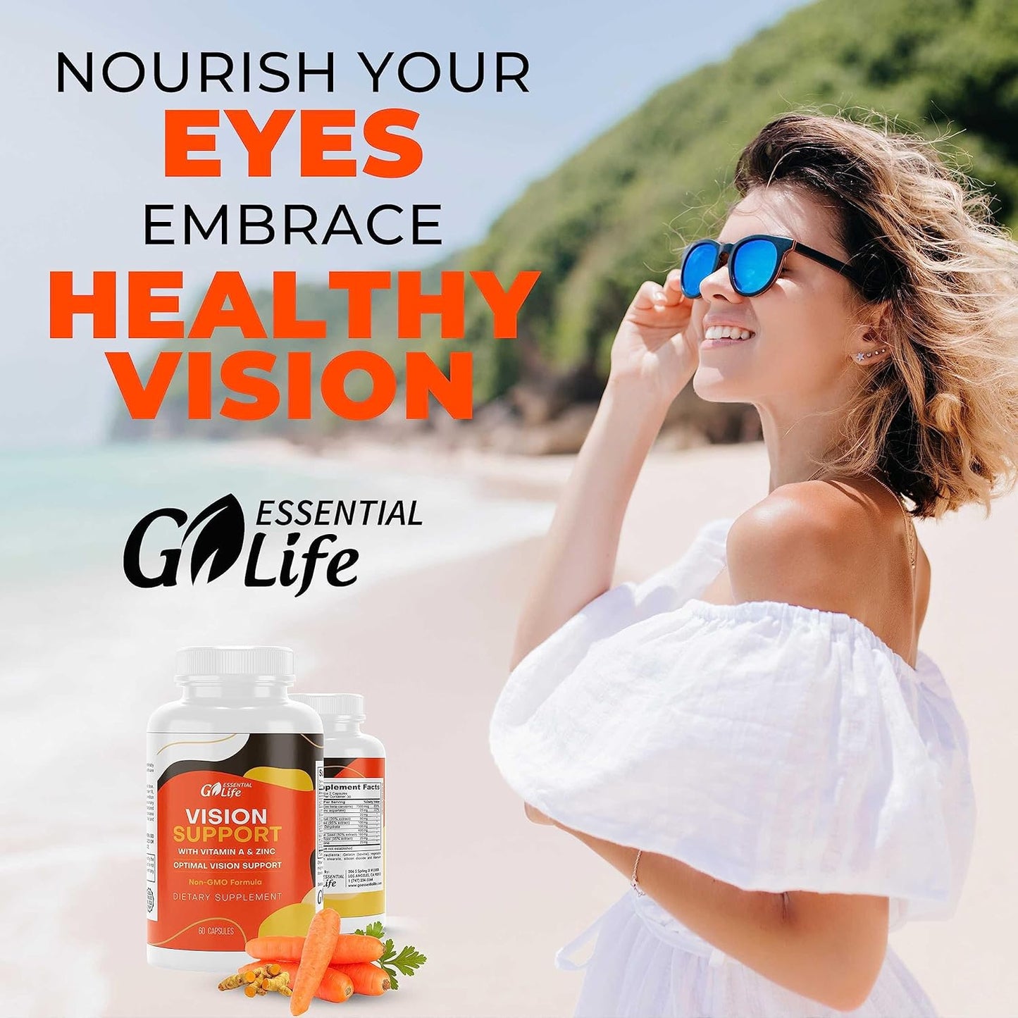 Essential Eye Care Supplement with Zinc, Vitamin A, Bilberry, Turmeric, Grape Seed Extract, and Lutein 20mg - Supports Vision and Eye Health - 60 Capsules
