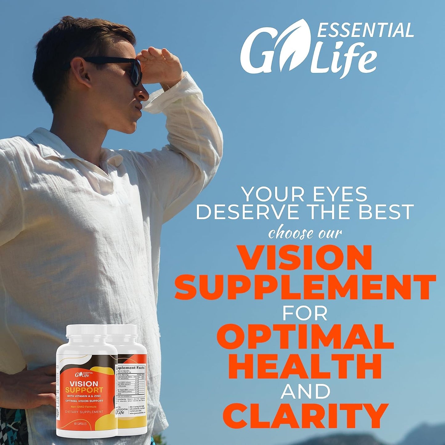 Essential Eye Care Supplement with Zinc, Vitamin A, Bilberry, Turmeric, Grape Seed Extract, and Lutein 20mg - Supports Vision and Eye Health - 60 Capsules