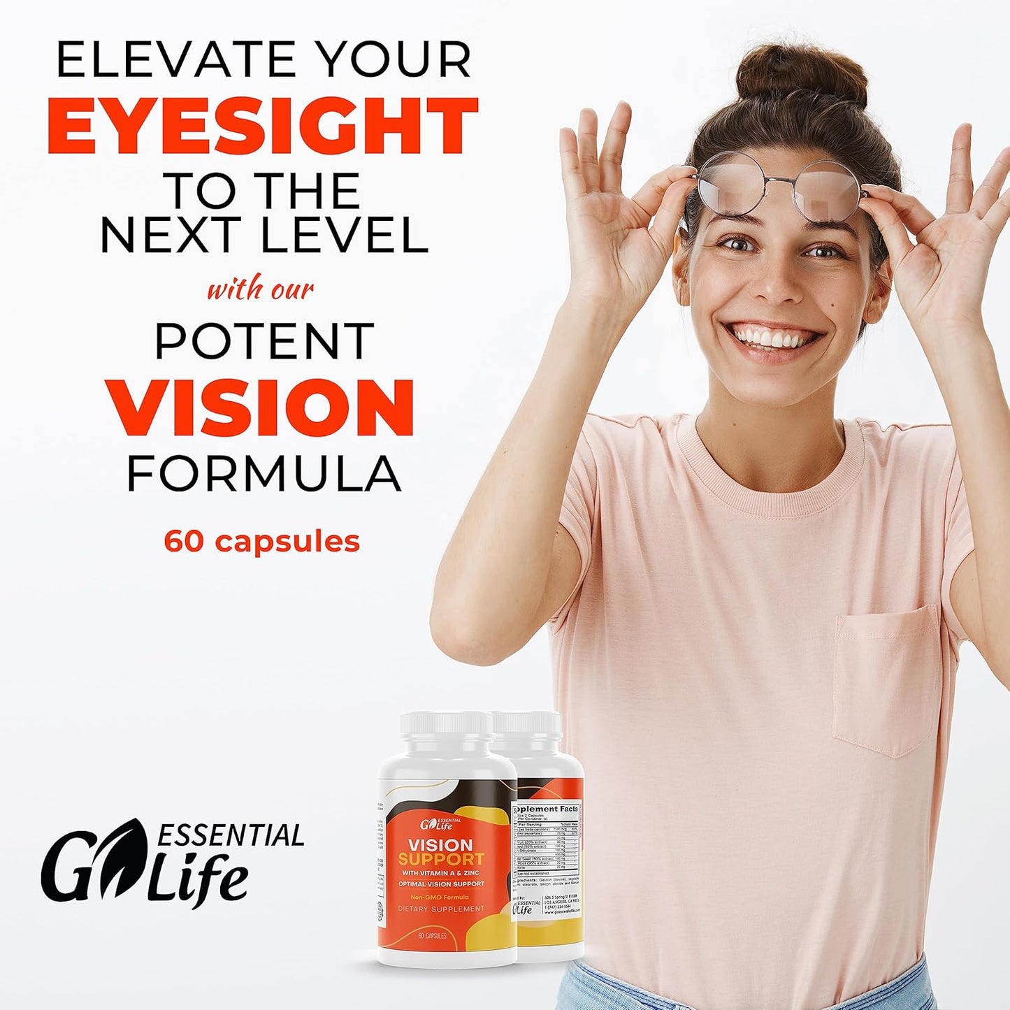 Essential Eye Care Supplement with Zinc, Vitamin A, Bilberry, Turmeric, Grape Seed Extract, and Lutein 20mg - Supports Vision and Eye Health - 60 Capsules