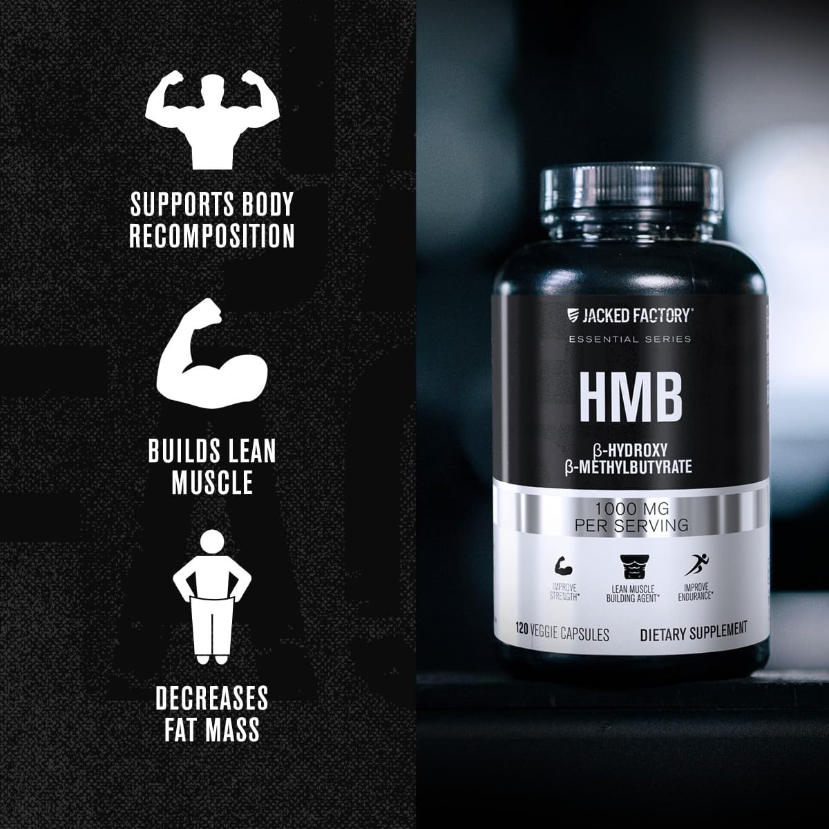 Essential HMB Capsules for Lean Muscle Growth, Preventing Breakdown, & Recovery - 120 Veggie Capsules