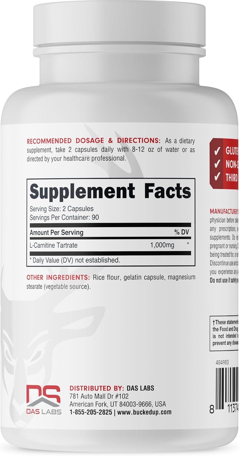 Essentials Bucked Up L-Carnitine Tartrate 1000mg Capsules (90 Servings)