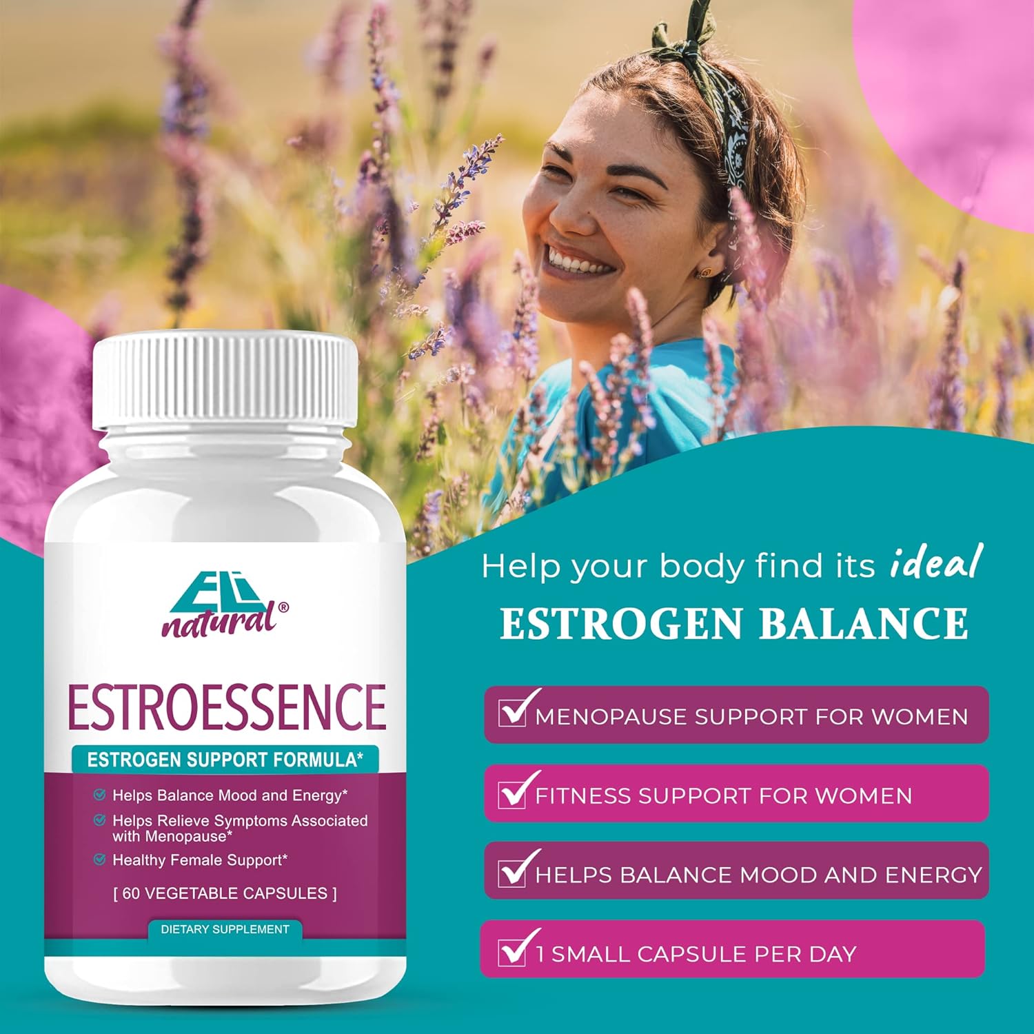 Estrogen Balance Capsules for Women - Menopause Support Supplement for Mood, Energy, and Hormone Levels - 60 Non-GMO Vegetarian Capsules
