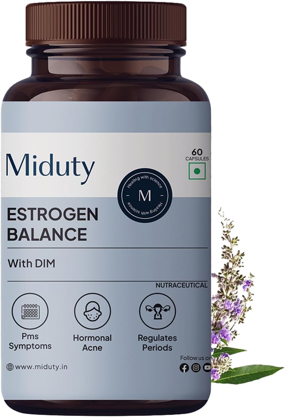 Estrogen Balance Capsules with DIM for Fibroids, PMS, PCOS - Black Cohosh Root Powder - 60 Gluten Free & Non GMO Pills