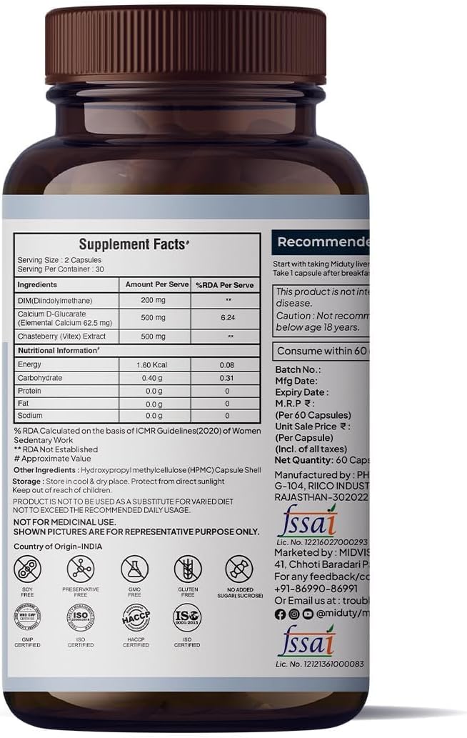 Estrogen Balance Capsules with DIM for Fibroids, PMS, PCOS - Black Cohosh Root Powder - 60 Gluten Free & Non GMO Pills