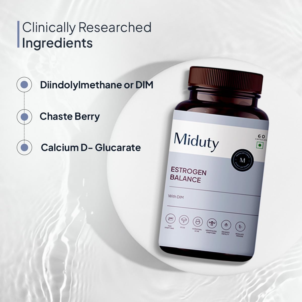 Estrogen Balance Capsules with DIM for Fibroids, PMS, PCOS - Black Cohosh Root Powder - Gluten-Free & Non-GMO (60 Capsules)