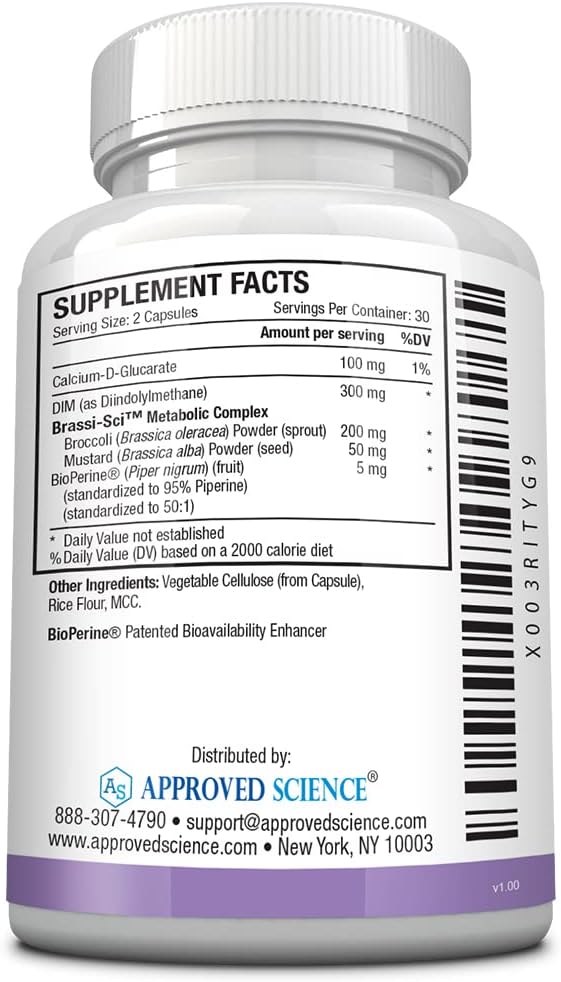 Estrogen Metabolism Support Supplement with DIM, Broccoli Sprout, Mustard Seed, Calcium D, BioPerine - Vegan - 60 Capsules