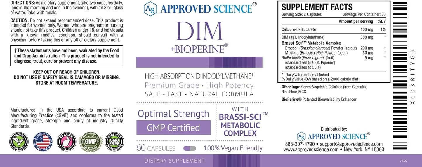 Estrogen Metabolism Support Supplement with DIM, Broccoli Sprout, Mustard Seed, Calcium D, BioPerine - Vegan - 60 Capsules
