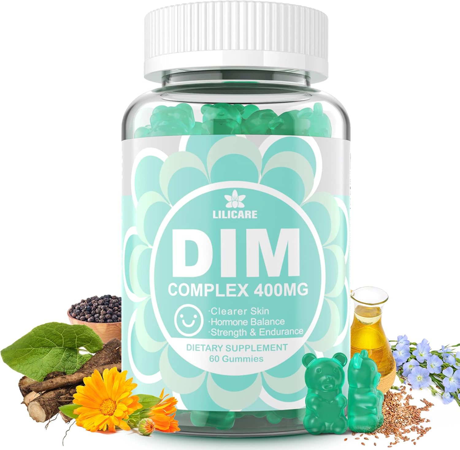 Estrogen Support DIM Gummies for Women & Men with Biotin, Flaxseed Oil, Burdock - Hormone Balance Supplement for Menopause & Prostate - 60 Capsules