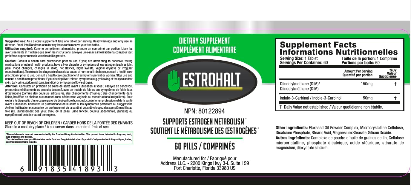Estrohalt 2 Pack 120 Pills - Best Estrogen Blocker Supplement with DIM and I3C for Women & Men | Natural Aromatase Inhibitor for PCOS, Menopause, PMS