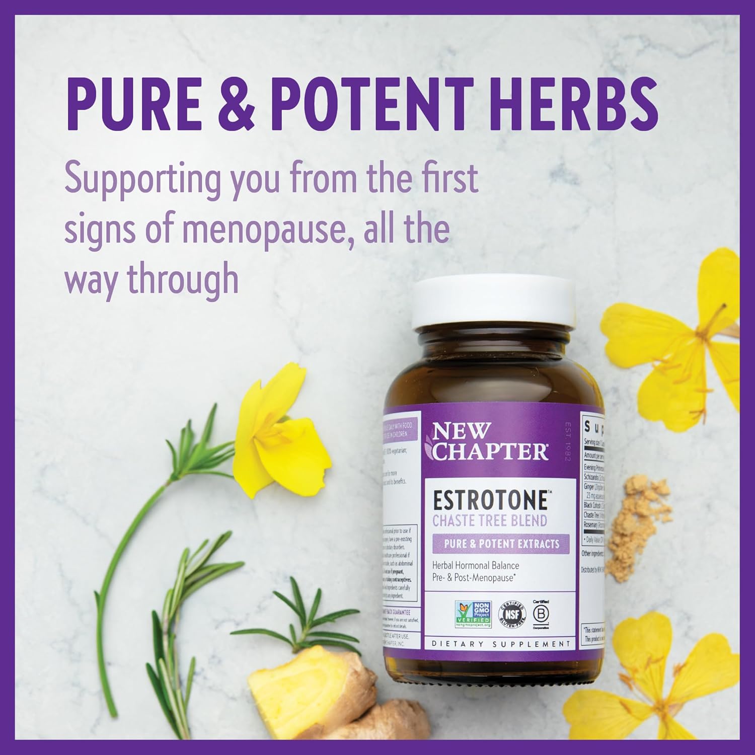 Estrotone Herbal Hormone-Balance Supplement with Black Cohosh for Peri-Menopause Symptoms - 60 ct Vegetarian Capsule