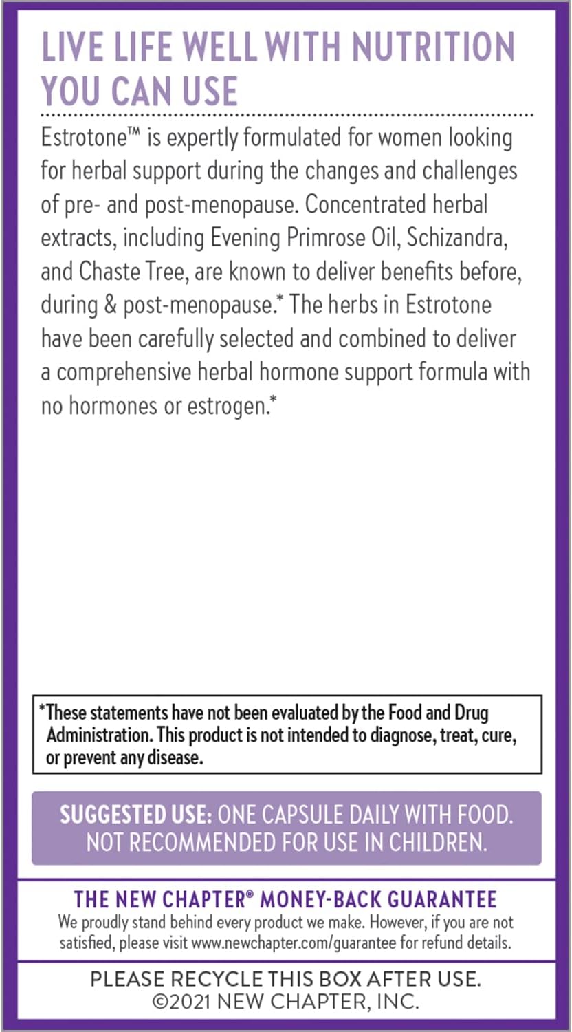 Estrotone Herbal Hormone-Balance Supplement with Black Cohosh for Peri-Menopause Symptoms - 60 ct Vegetarian Capsule