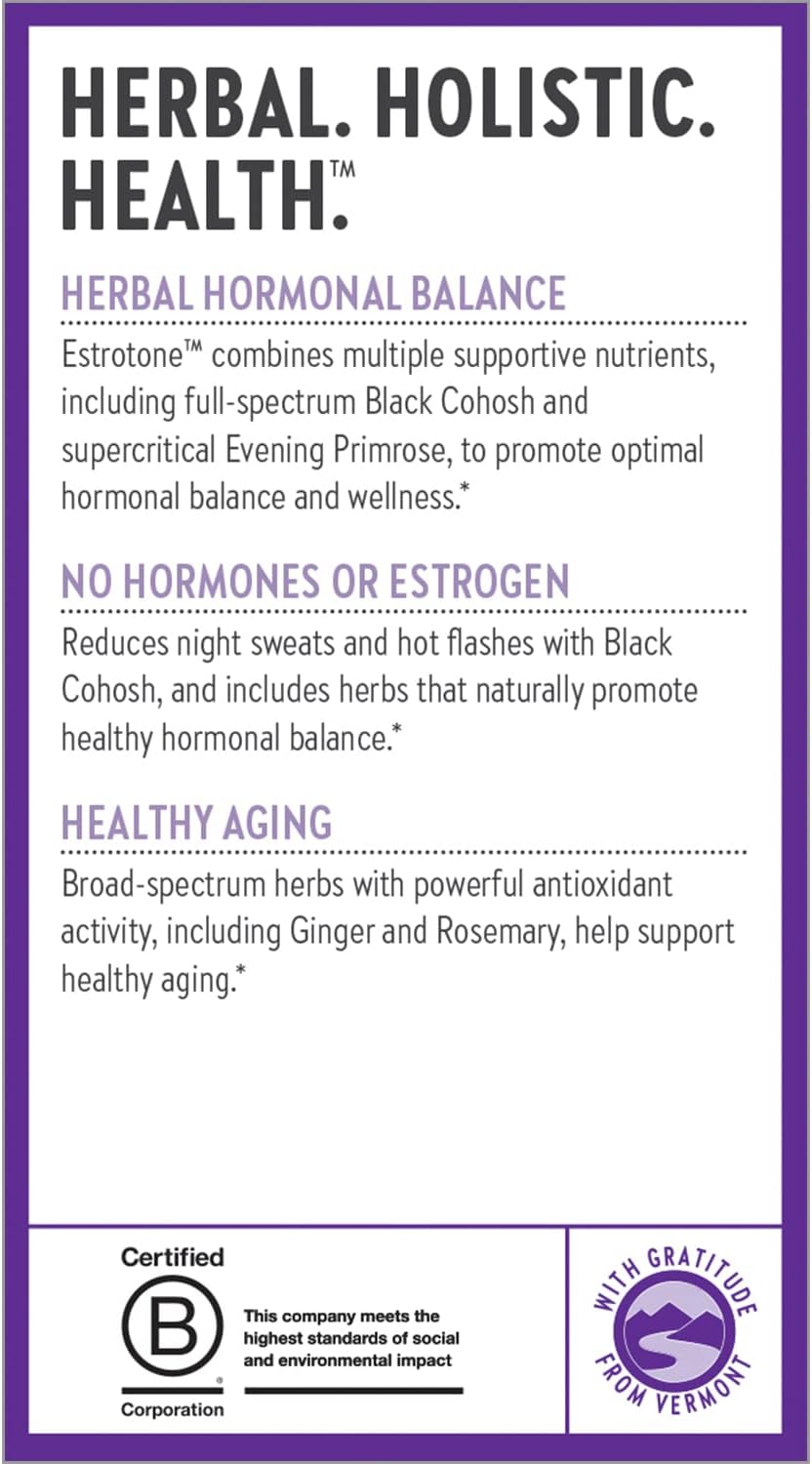 Estrotone Herbal Hormone-Balance Supplement with Black Cohosh for Peri-Menopause Symptoms - 60 ct Vegetarian Capsule