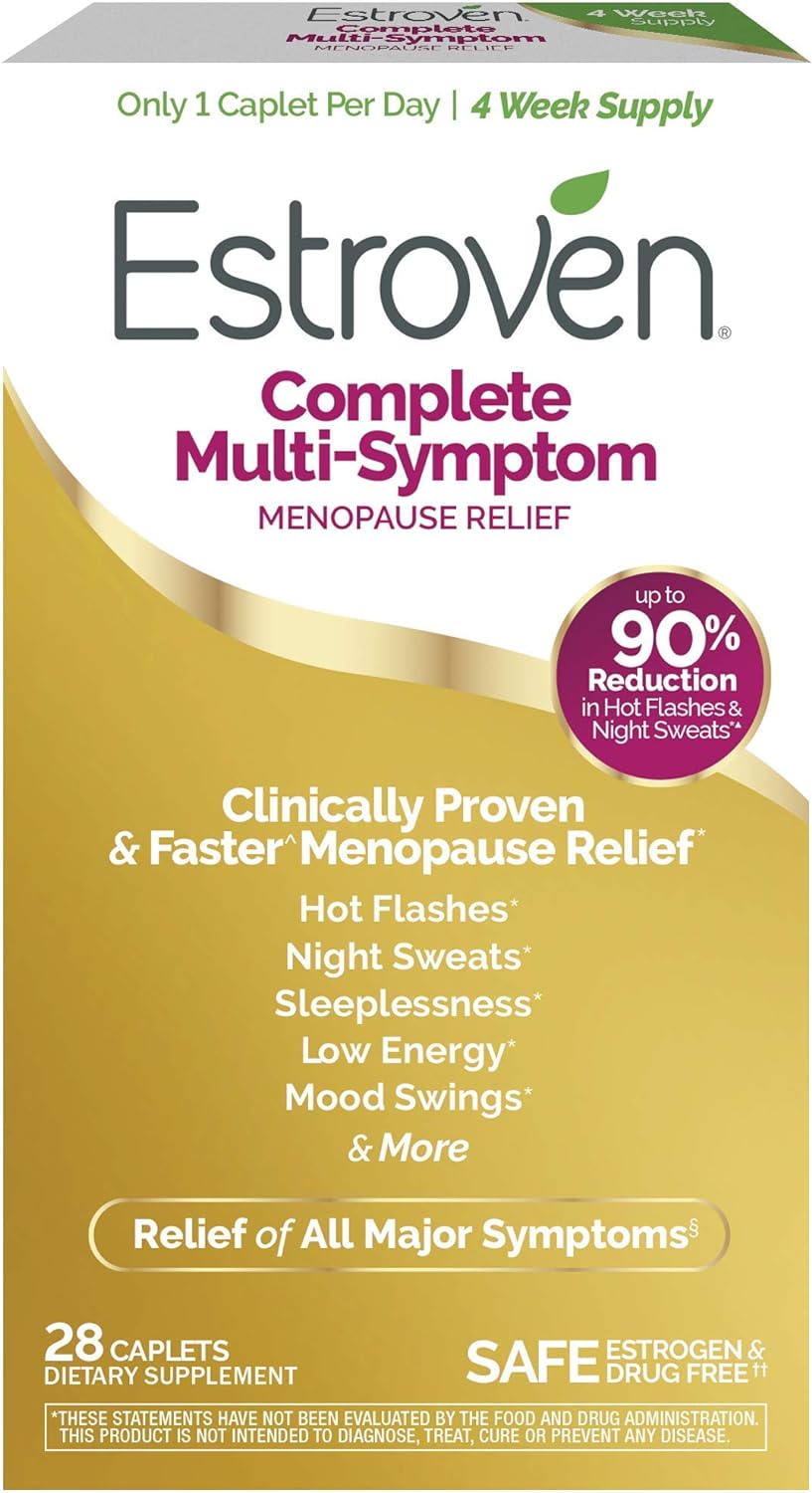 Estroven Complete Menopause Supplement - 28 Ct. Clinically Proven Relief for Menopause Symptoms, Night Sweats & Hot Flashes, Non-GMO & Drug-Free