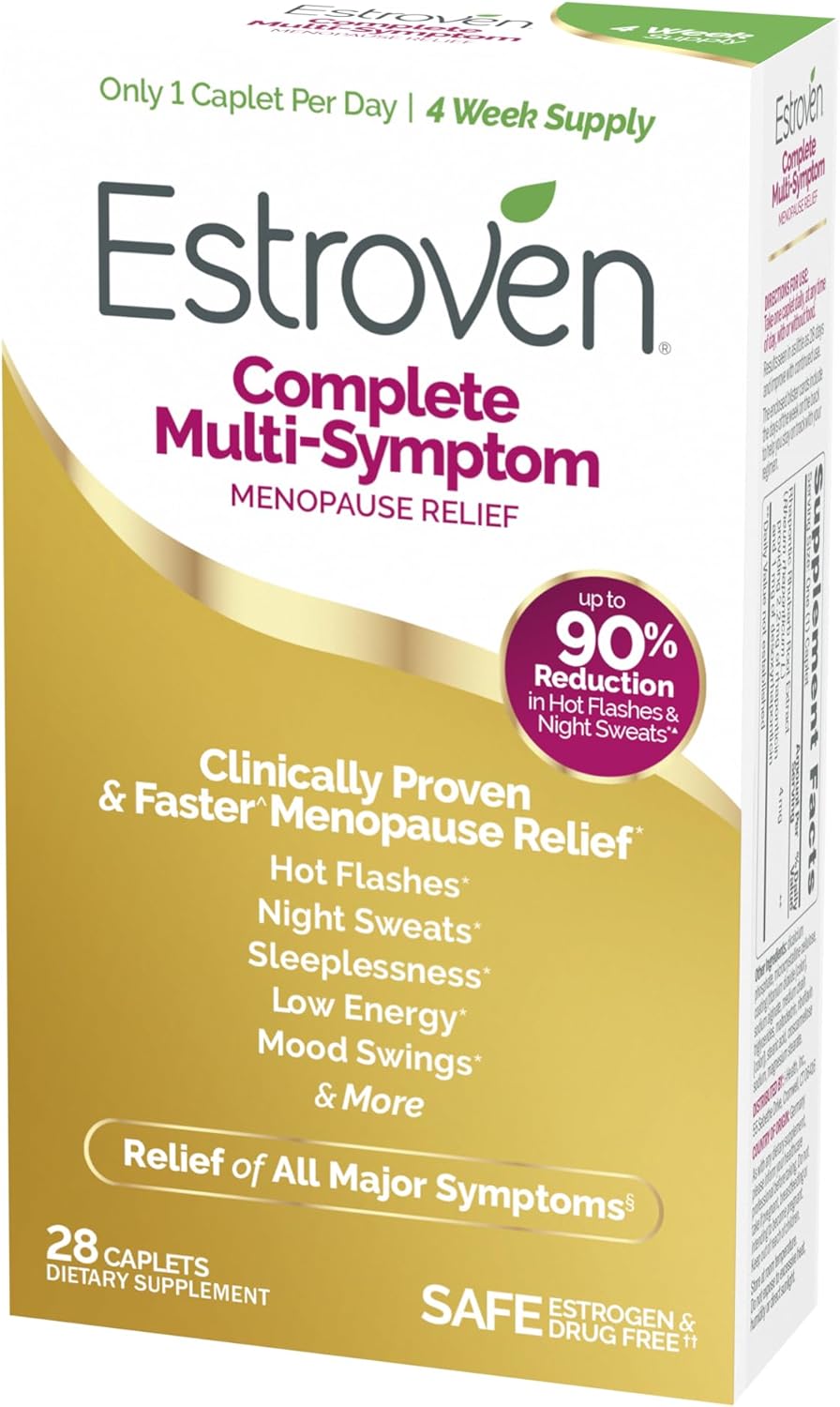 Estroven Complete Menopause Supplement - 28 Ct. Clinically Proven Relief for Menopause Symptoms, Night Sweats & Hot Flashes, Non-GMO & Drug-Free